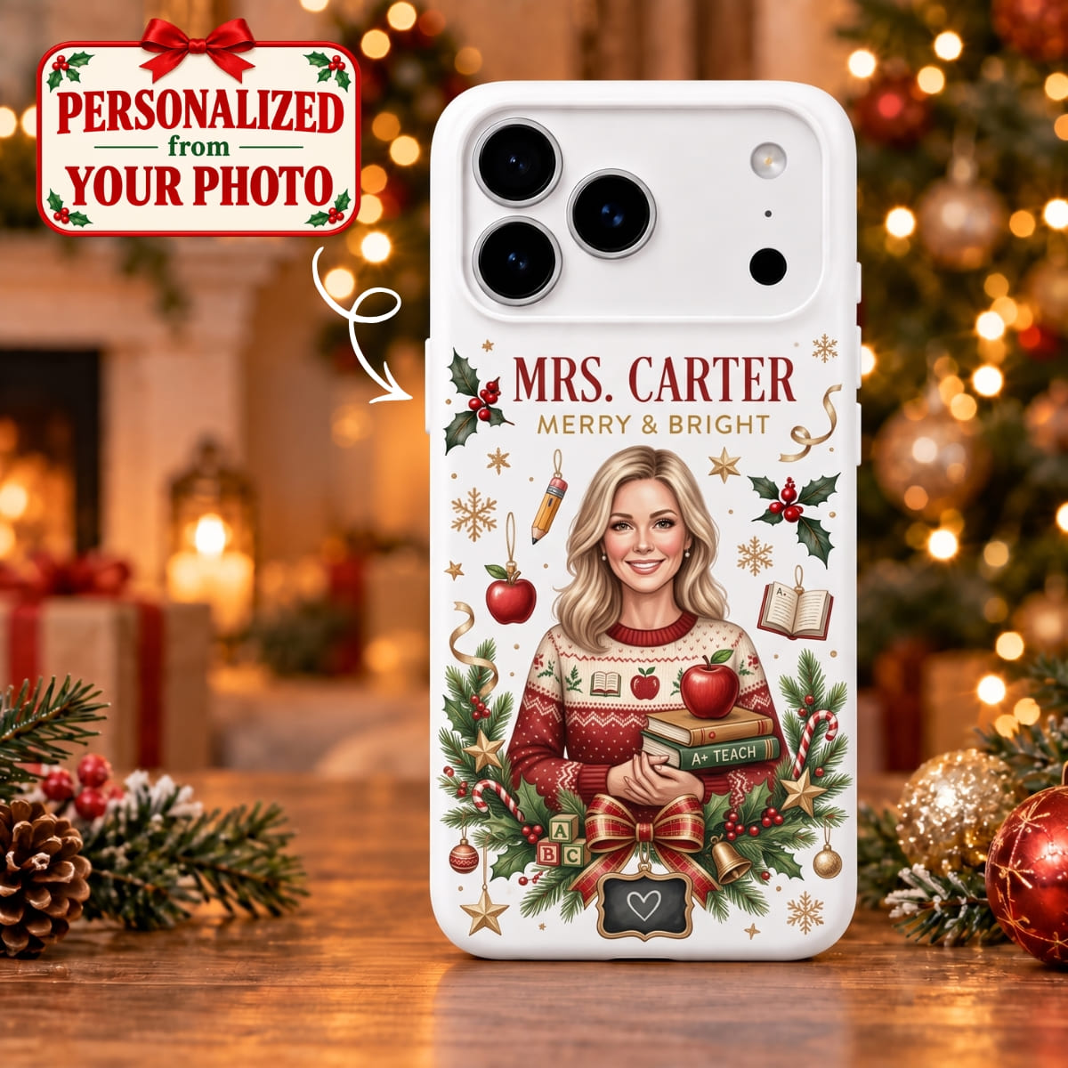 Personalized Teacher Christmas iPhone Case - Custom Photo & Name | Christmas Gift | PHC01 Occupations