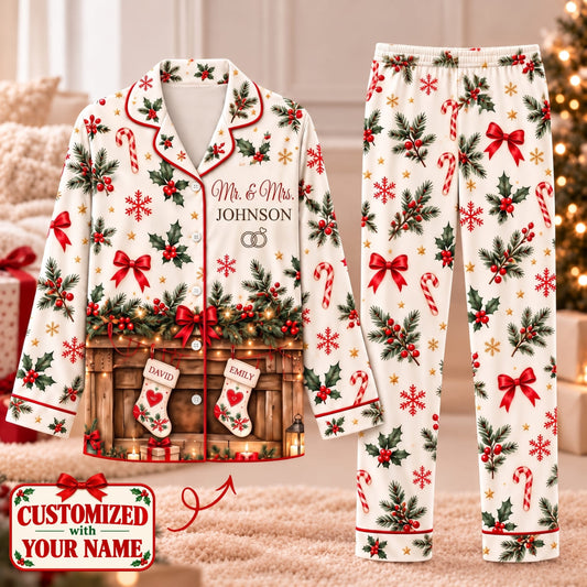 Personalized Mr. & Mrs. Long Pajama Set - Custom Name | Christmas Gift | PYM01 Couples
