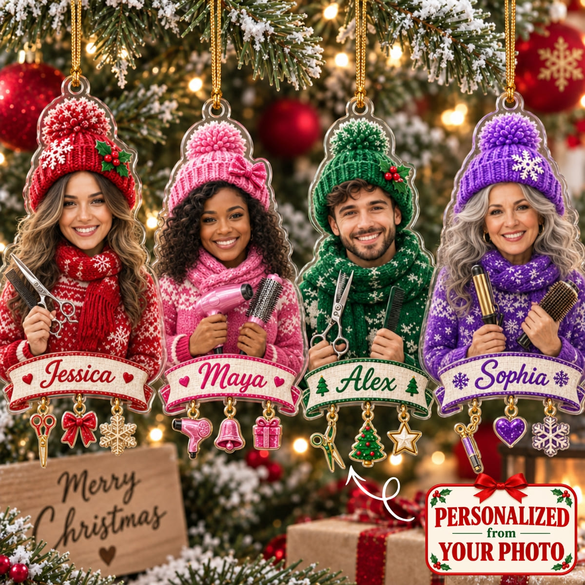 (Made In The USA) Personalized Hair Stylist Merry Christmas Ornament - Custom Photo & Name | Christmas Gift | ONM05 Occupations