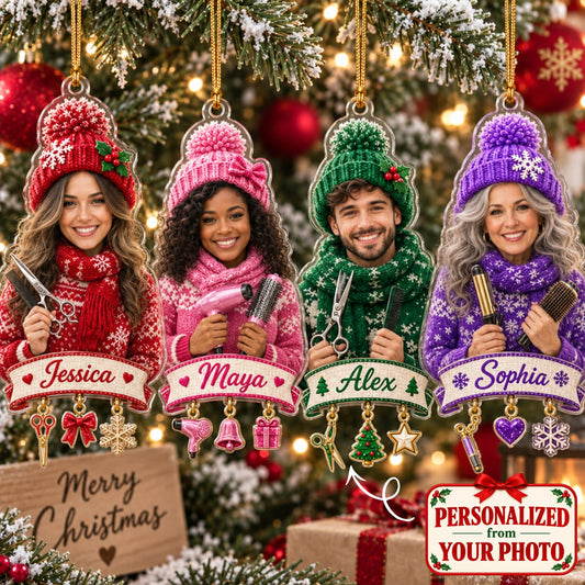 (Made In The USA) Personalized Hair Stylist Merry Christmas Ornament - Custom Photo & Name | Christmas Gift | ONM05 Occupations