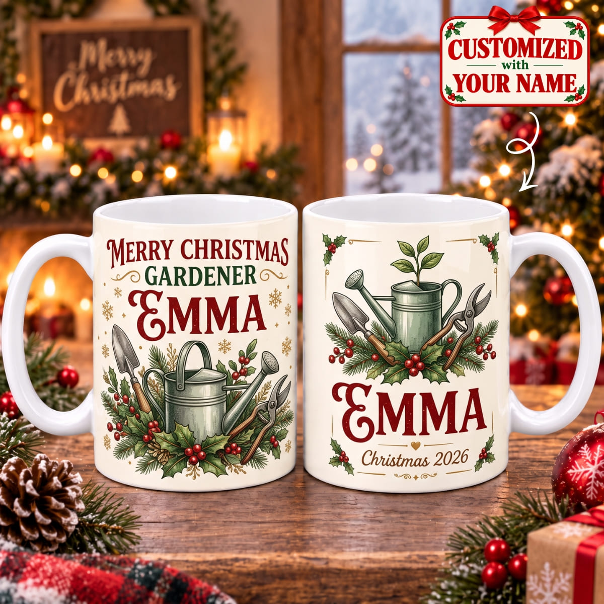 Personalized Merry Christmas Gardener Mug - Custom Name | Christmas Gift | MUG01 Hobbies & Lifestyle