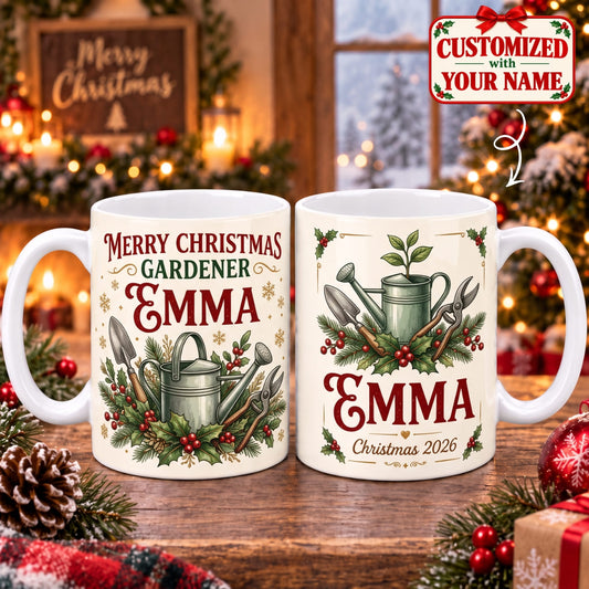 Personalized Merry Christmas Gardener Mug - Custom Name | Christmas Gift | MUG01 Hobbies & Lifestyle