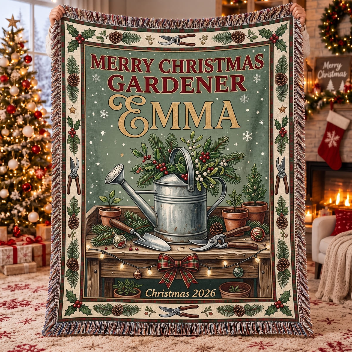 Personalized Merry Christmas Gardener Woven Blanket - Custom Name | Christmas Gift | WBL01 Hobbies & Lifestyle
