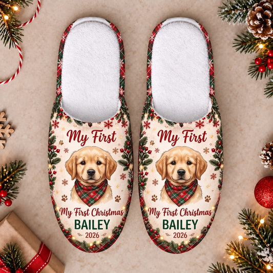 Personalized Pet My First Christmas Slippers - Custom Photo & Name | Christmas Gift | SLP01 Pets