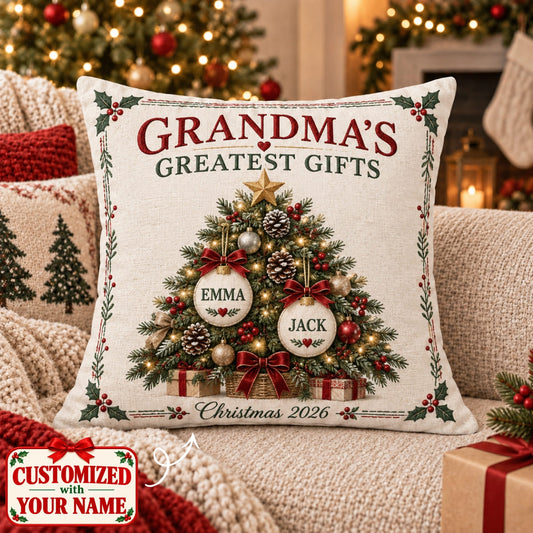 Personalized Grandma's Greatest Gifts Pillow - Custom Name | Christmas Gift | HPL01 Family