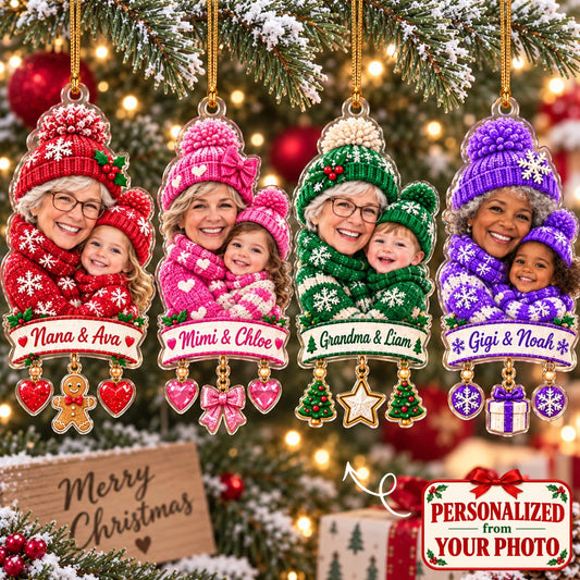 (Made In The USA) Personalized Grandma's Christmas Crew Ornament - Custom Photo & Name | Christmas Gift | ONM05 Family