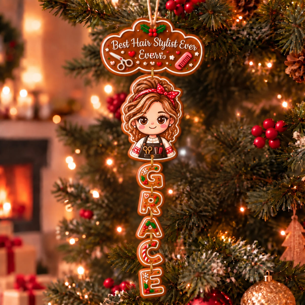 (Made In The USA) Personalized Best Hair Stylist Ever Vertical Drop Acrylic Ornament - Custom Photo & Name | Christmas Gift | ONM03 Occupations