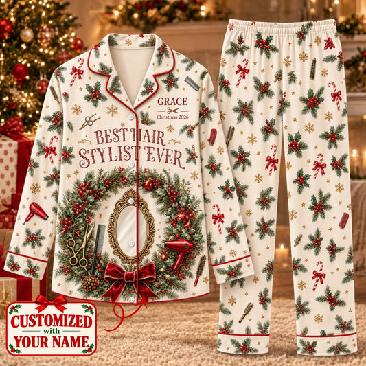 Personalized Hair Stylist Christmas Long Pajama Set - Custom Name | Christmas Gift | PYM01 Occupations