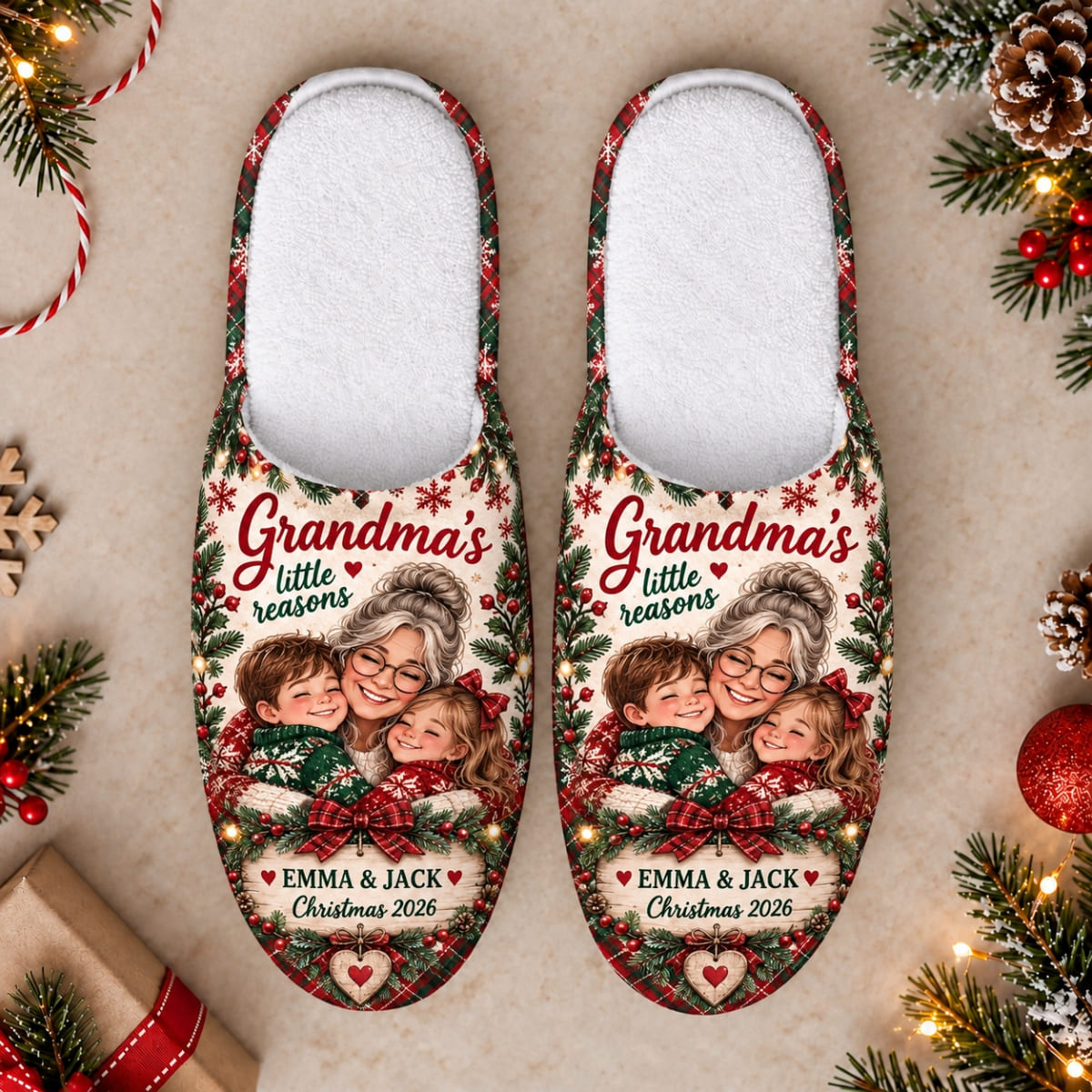 Personalized Grandma's Little Reasons Christmas Slippers - Custom Photo & Name | Christmas Gift | SLP01 Family