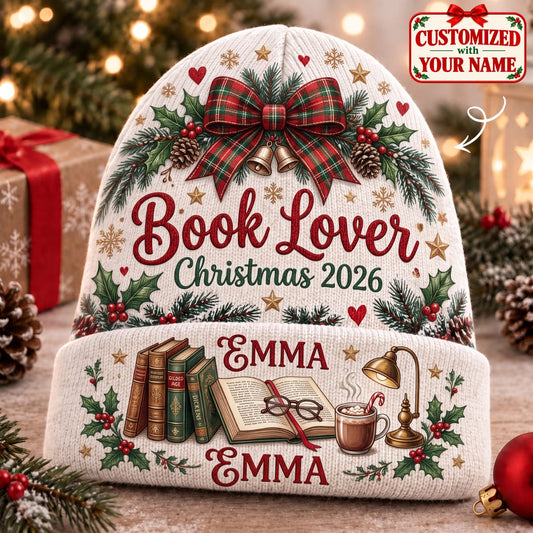 Personalized Book Lover Christmas Knitted Hat - Custom Name | Christmas Gift | ML01 Hobbies & Lifestyle
