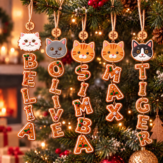 (Made In The USA) Personalized Cat Christmas Vertical Drop Acrylic Ornament - Custom Photo & Name | Christmas Gift | ONM03 Pets