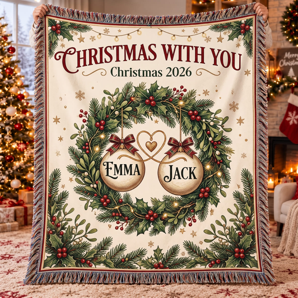 Personalized Couple Christmas With You Woven Blanket - Custom Name | Christmas Gift | WBL01 Couples