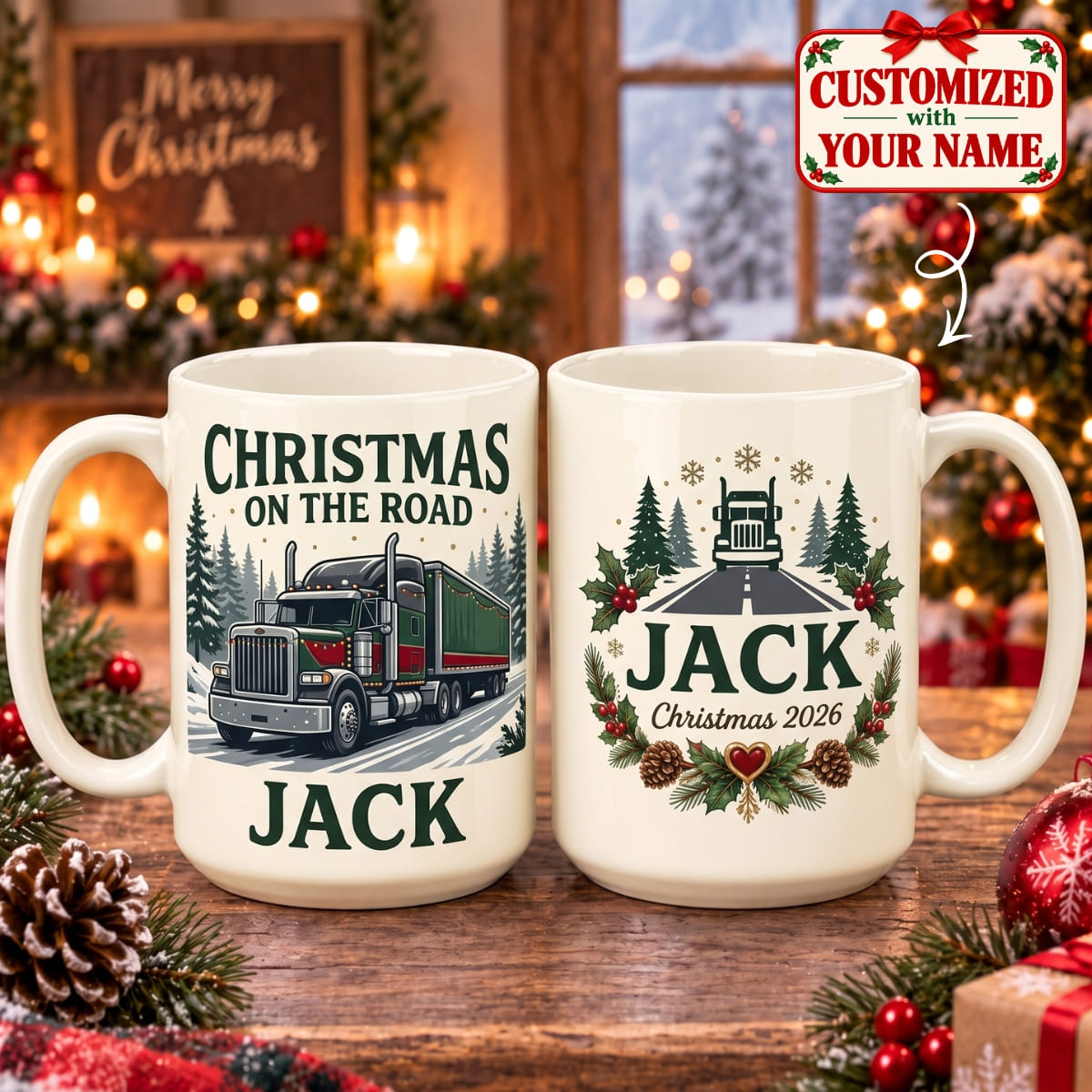 Personalized Truck Driver Christmas Mug - Custom Name | Christmas Gift | MUG01 Occupations