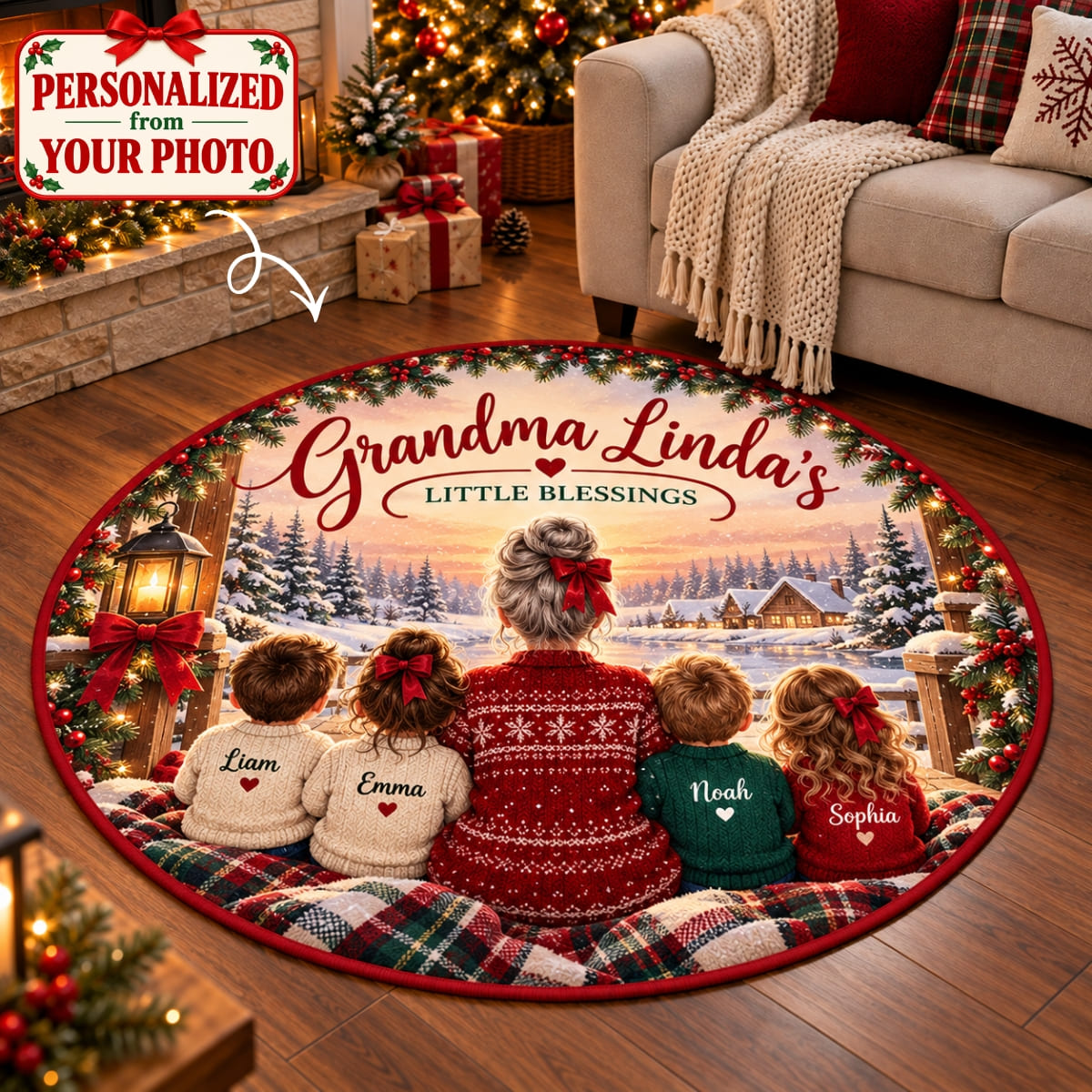 Personalized Grandma & Grandchild Round Rug - Custom Photo & Name | Christmas Gift | RRD01 Family