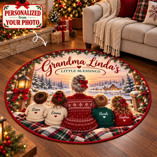 Personalized Grandma & Grandchild Round Rug - Custom Photo & Name | Christmas Gift | RRD01 Family