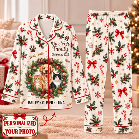Personalized Pet Our Fur Family Long Pajama Set - Custom Photo & Name | Christmas Gift | PYM01 Pets