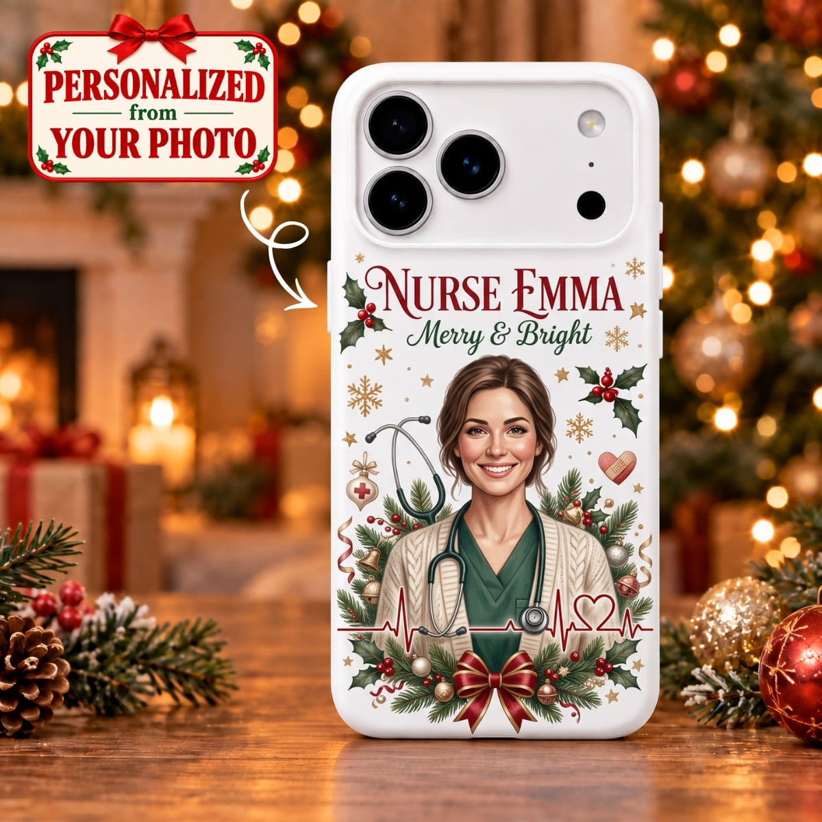 Personalized Nurse Christmas iPhone Case - Custom Photo & Name | Christmas Gift | PHC01 Occupations