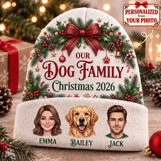 Personalized Our Dog Family Knitted Hat - Custom Photo & Name | Christmas Gift | ML01 Pets