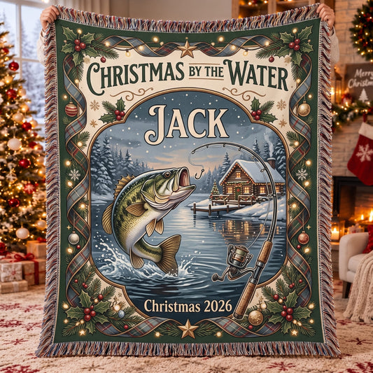 Personalized Christmas By The Water Woven Blanket - Custom Name | Christmas Gift | WBL01 Hobbies & Lifestyle