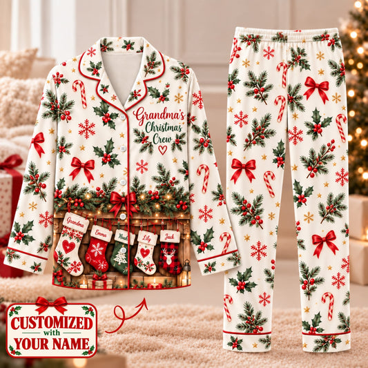 Personalized Grandma's Christmas Crew Long Pajama Set - Custom Name | Christmas Gift | PYM01 Family