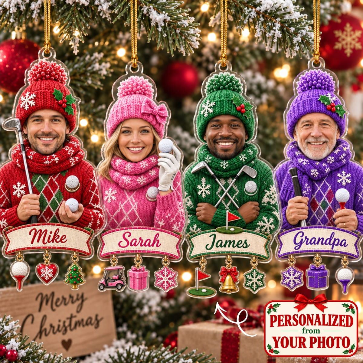 (Made In The USA) Personalized Golfer Merry Christmas Ornament - Custom Photo & Name | Christmas Gift | ONM05 Hobbies & Lifestyle
