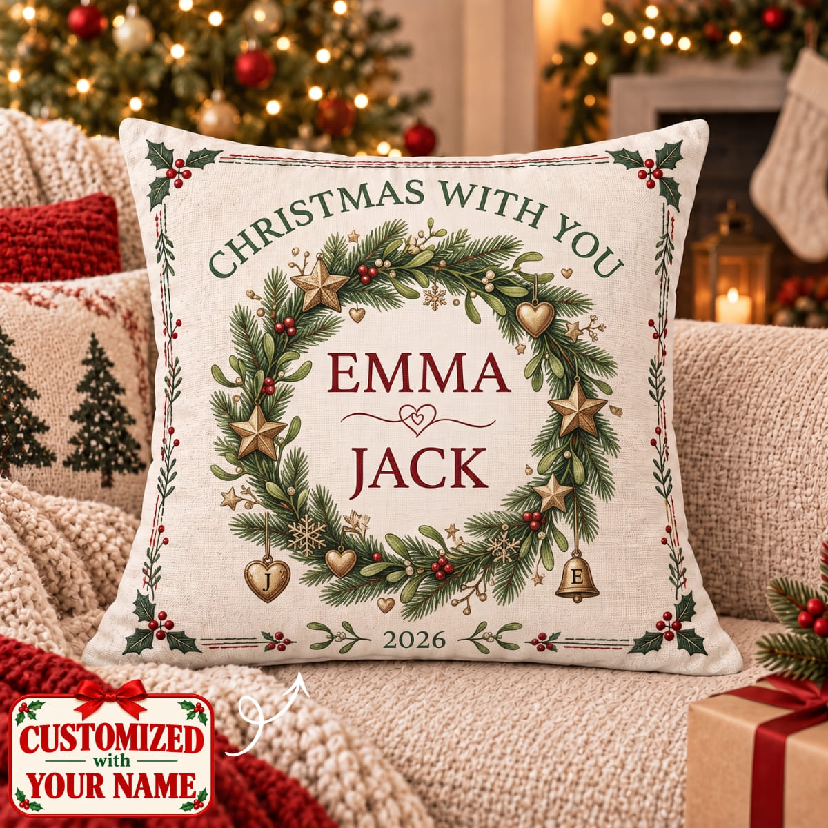 Personalized Couples Christmas With You Pillow - Custom Name | Christmas Gift | HPL01 Couples