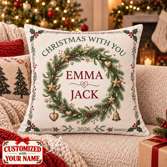 Personalized Couples Christmas With You Pillow - Custom Name | Christmas Gift | HPL01 Couples
