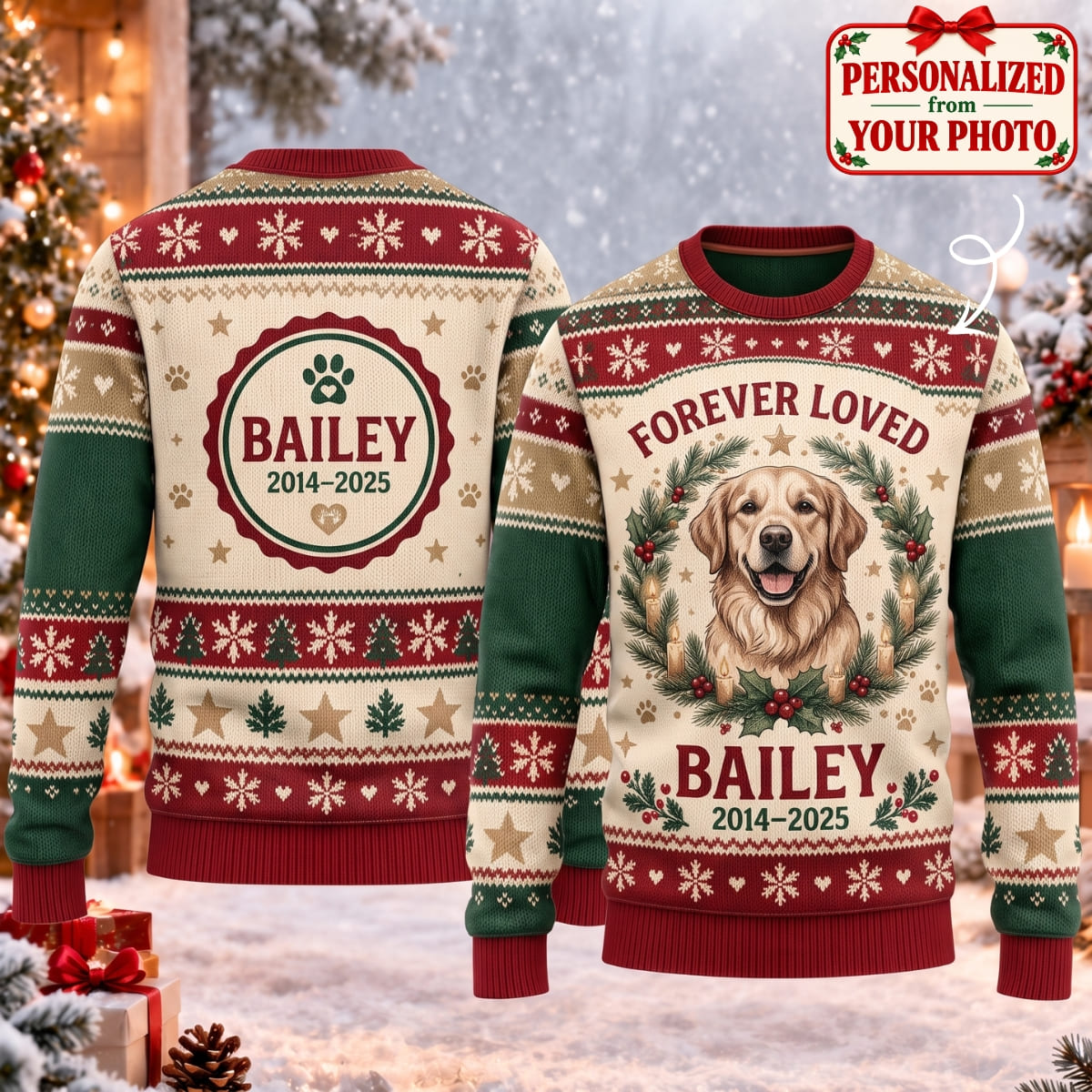 Personalized Pet Forever Loved Ugly Sweater - Custom Photo & Names | Christmas Gift | UGS01 Pets