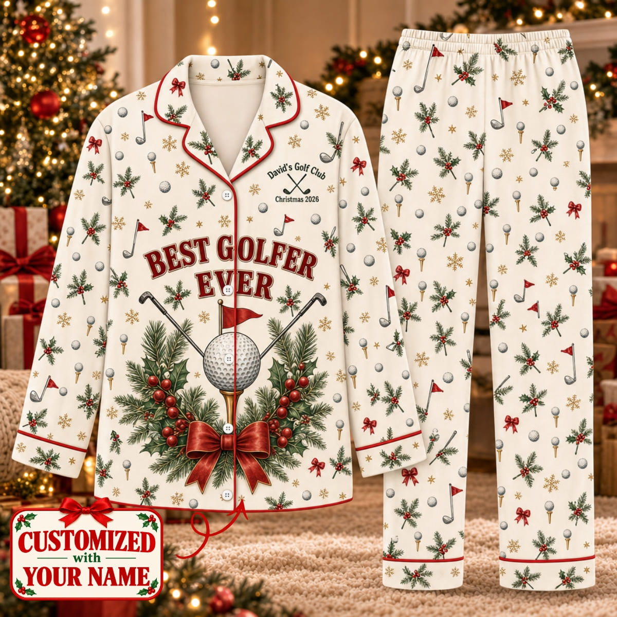 Personalized Best Golfer Ever Long Pajama Set - Custom Name | Christmas Gift | PYM01 Hobbies & Lifestyle