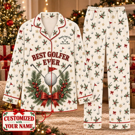Personalized Best Golfer Ever Long Pajama Set - Custom Name | Christmas Gift | PYM01 Hobbies & Lifestyle