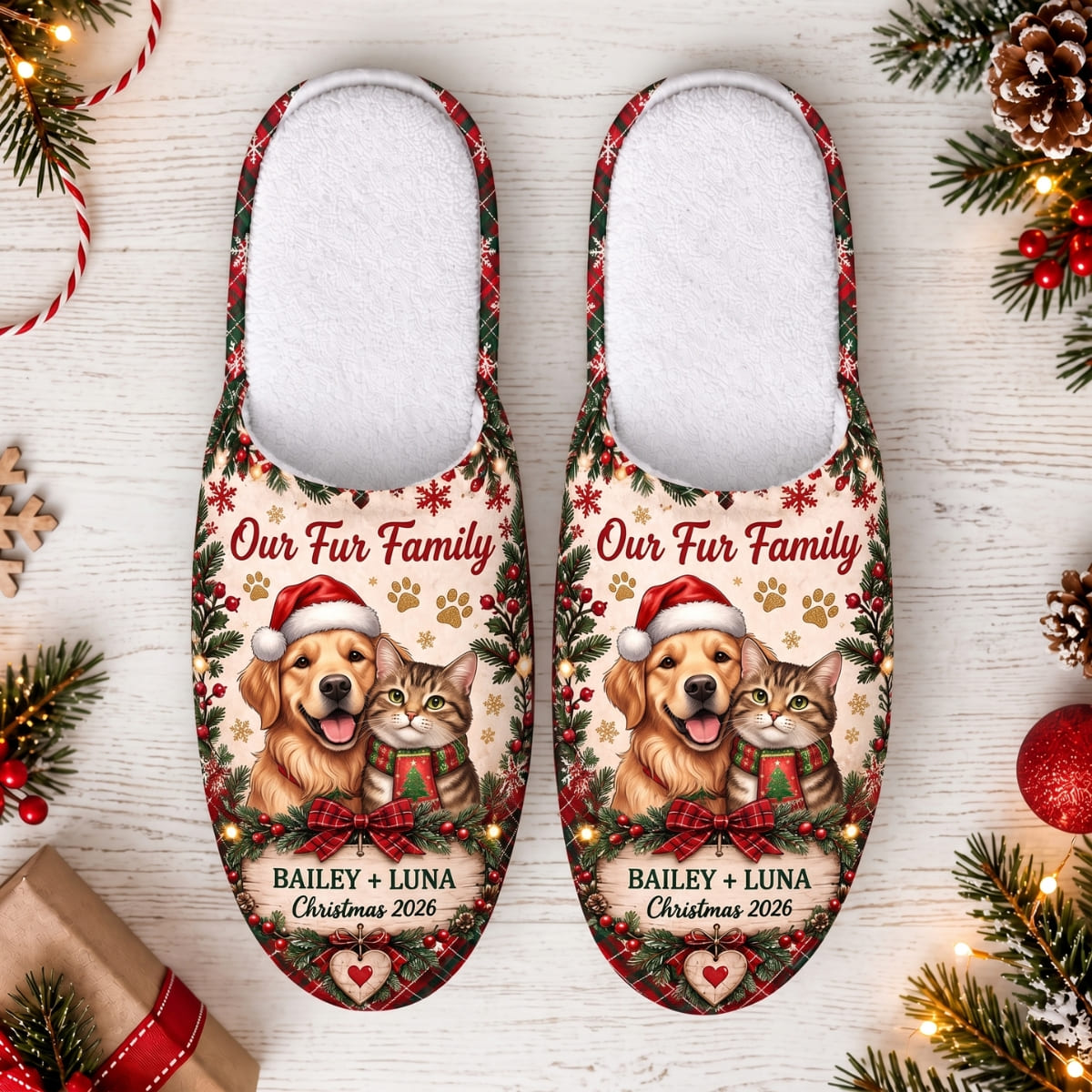 Personalized Pet Our Fur Family Slippers - Custom Photo & Name | Christmas Gift | SLP01 Pets