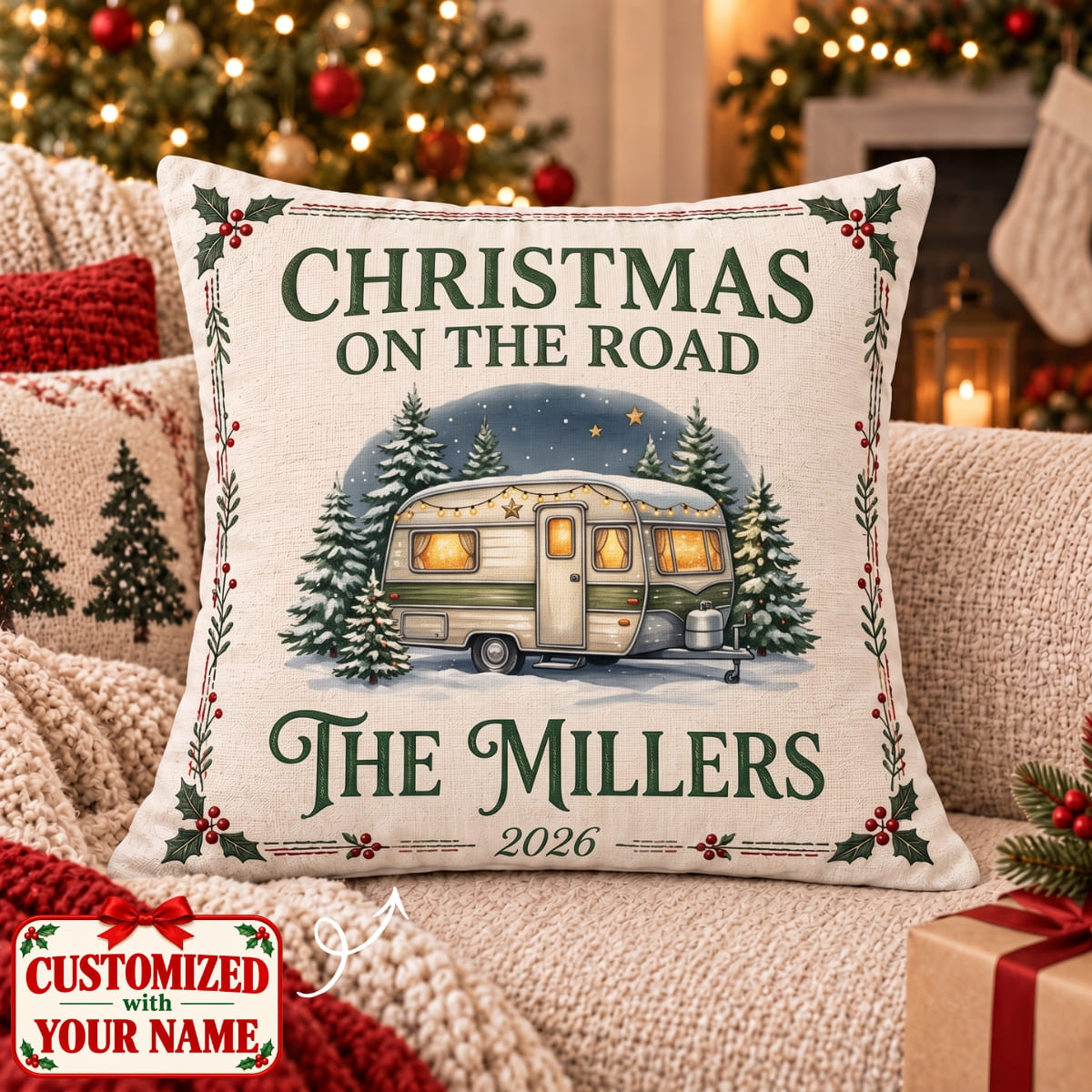Personalized Christmas On The Road Pillow - Custom Name | Christmas Gift | HPL01 Hobbies & Lifestyle