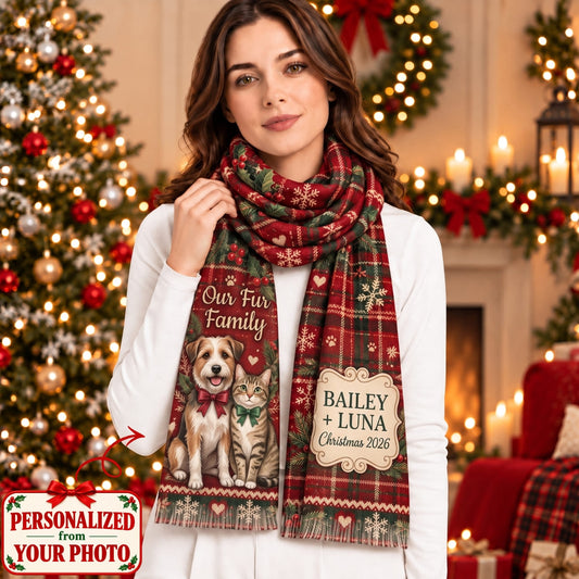 Personalized Pet Our Fur Family Scarf - Custom Photo & Names | Christmas Gift | SCT01 Pets