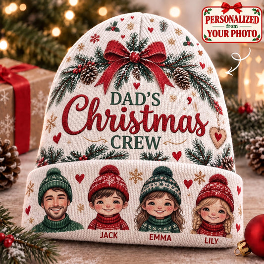 Personalized Dad's Christmas Crew Knitted Hat - Custom Photo & Name | Christmas Gift | ML01 Family