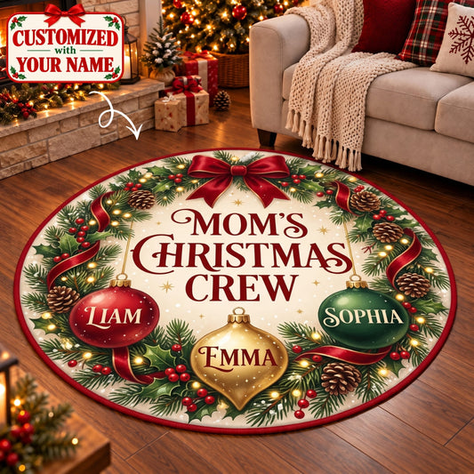 Personalized Mom's Christmas Crew Round Rug - Custom Name | Christmas Gift | RRD01 Family