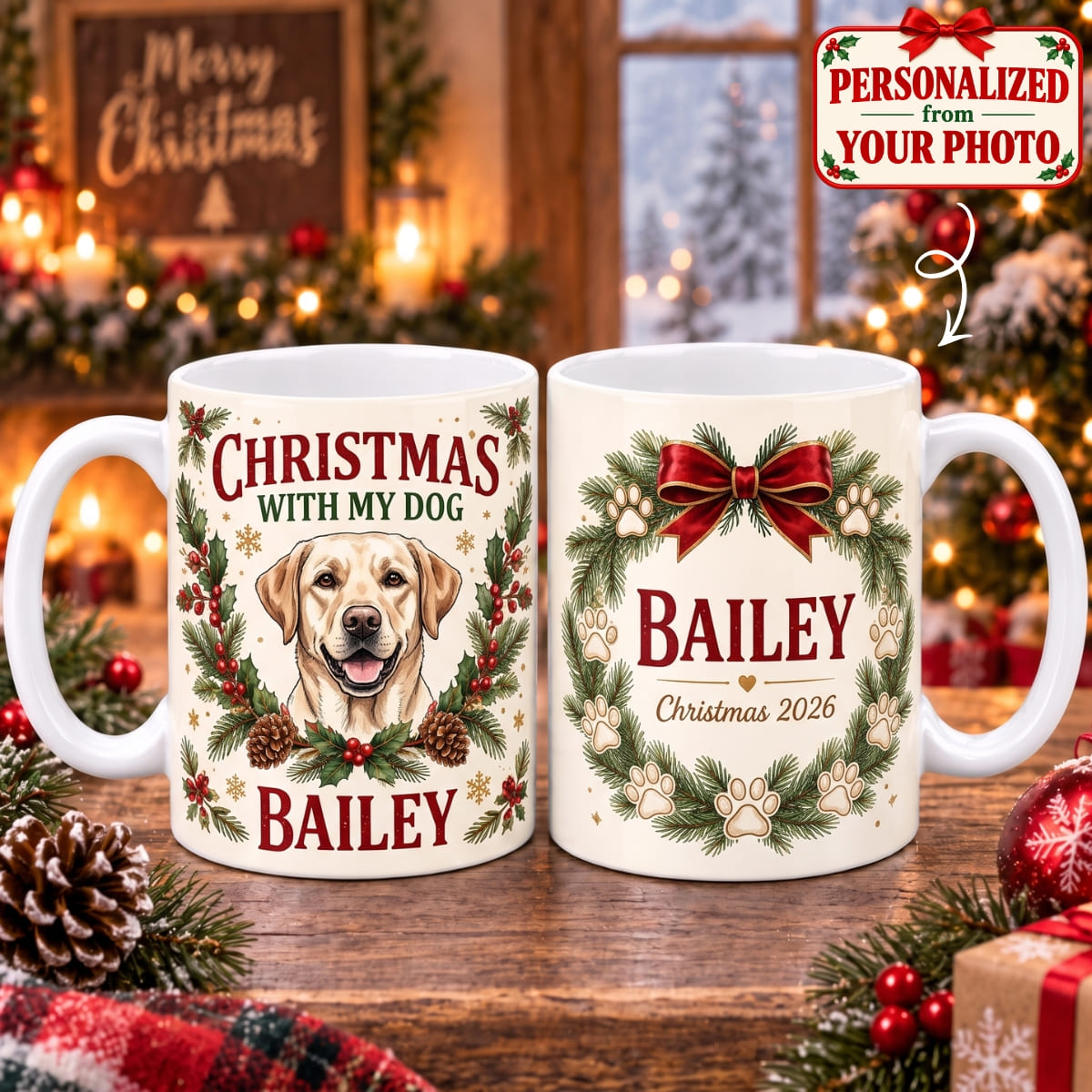 Personalized Christmas With My Dog Mug - Custom Photo & Name | Christmas Gift | MUG01 Pets