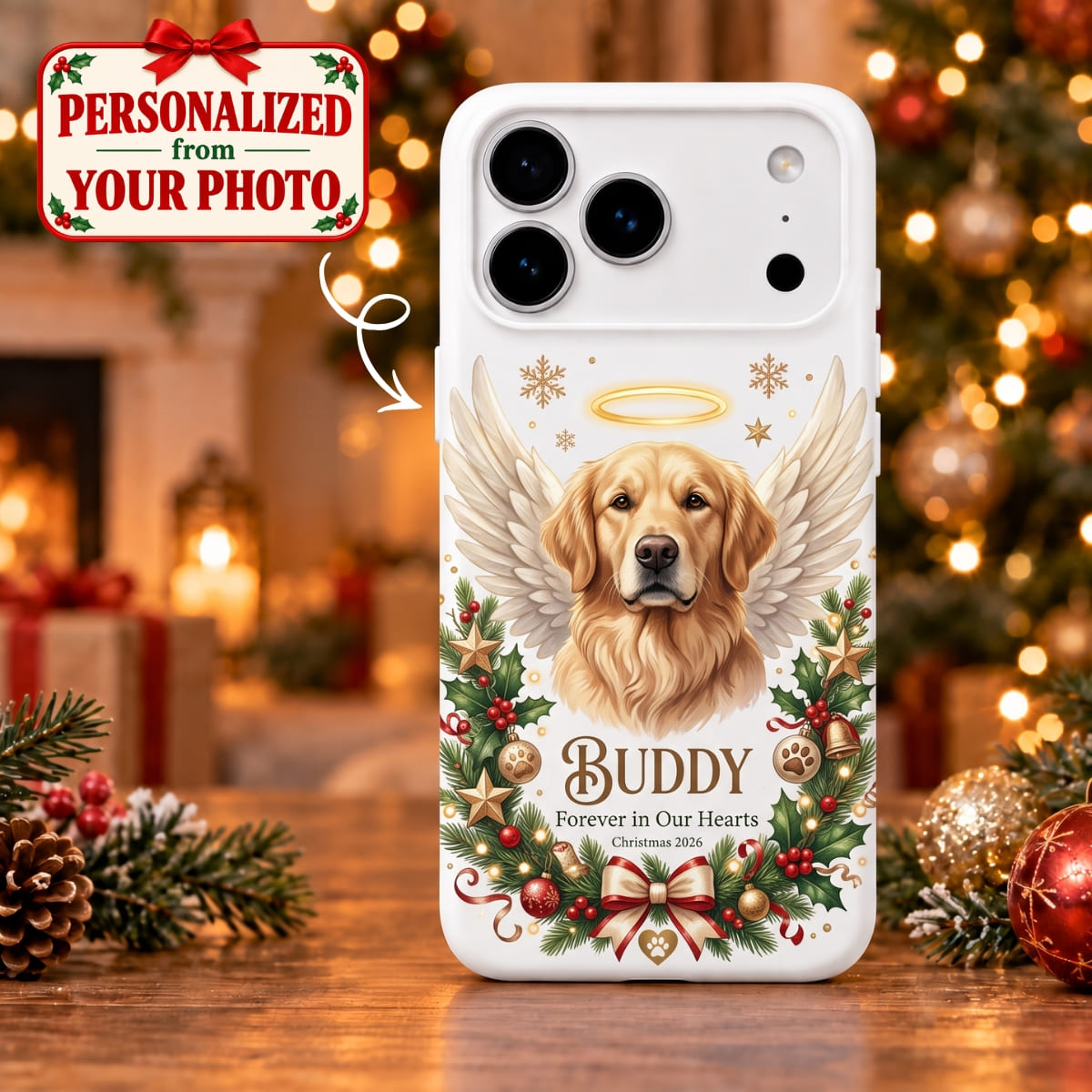 Personalized Pet Forever In Our Hearts iPhone Case - Custom Photo & Name | Christmas Gift | PHC01 Pets
