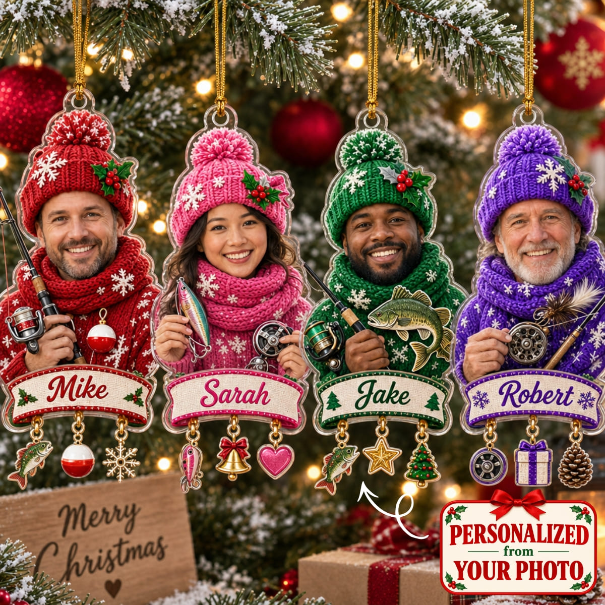 (Made In The USA) Personalized Fishing Merry Christmas Ornament - Custom Photo & Name | Christmas Gift | ONM05 Hobbies & Lifestyle