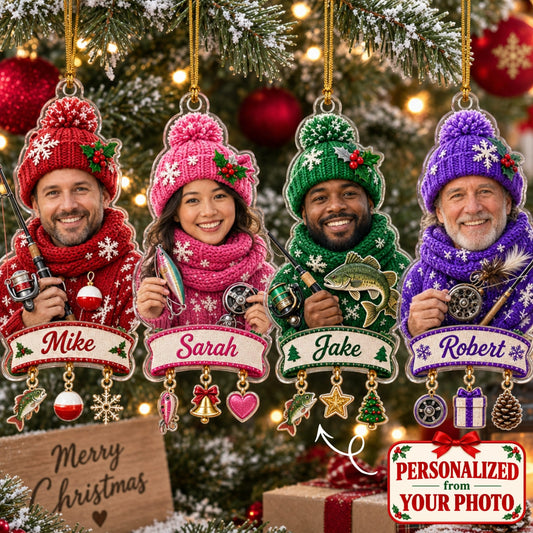 (Made In The USA) Personalized Fishing Merry Christmas Ornament - Custom Photo & Name | Christmas Gift | ONM05 Hobbies & Lifestyle