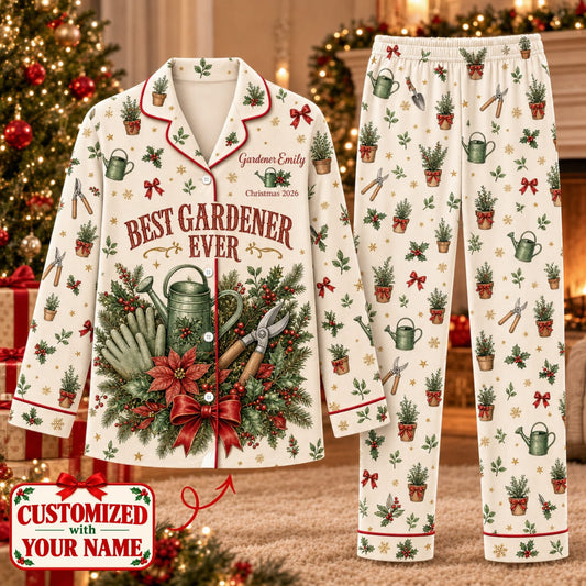 Personalized Best Gardener Ever Long Pajama Set - Custom Name | Christmas Gift | PYM01 Hobbies & Lifestyle