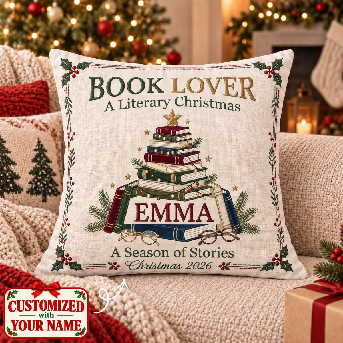 Personalized Book Lover Christmas Pillow - Custom Name | Christmas Gift | HPL01 Hobbies & Lifestyle