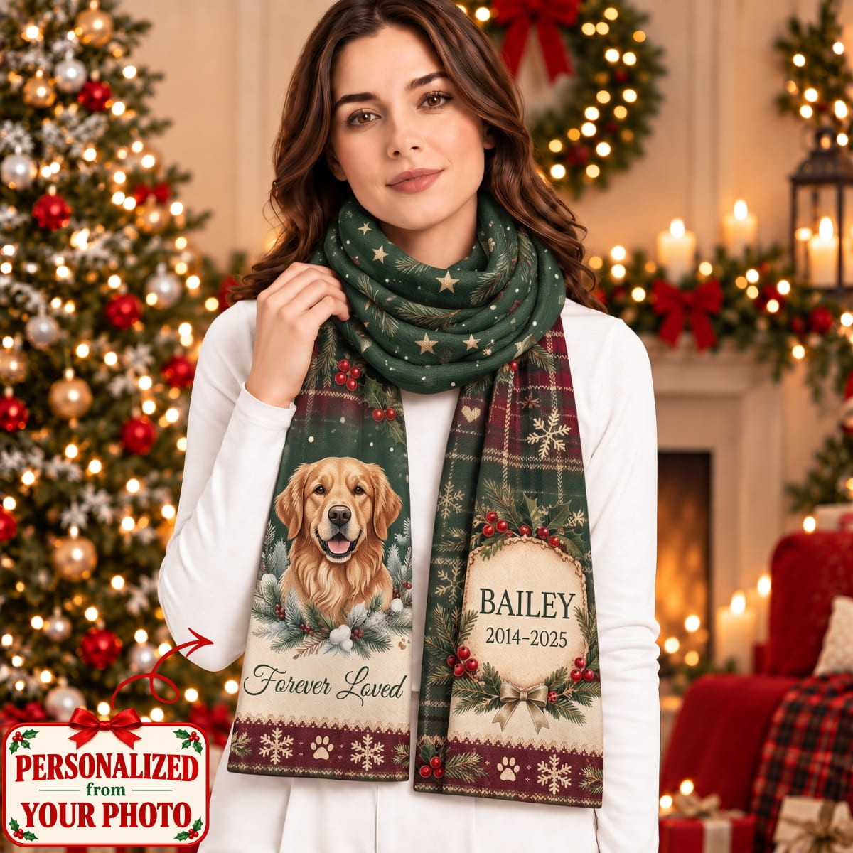 Personalized Pet Forever Loved Scarf - Custom Photo & Names | Christmas Gift | SCT01 Pets