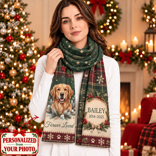 Personalized Pet Forever Loved Scarf - Custom Photo & Names | Christmas Gift | SCT01 Pets