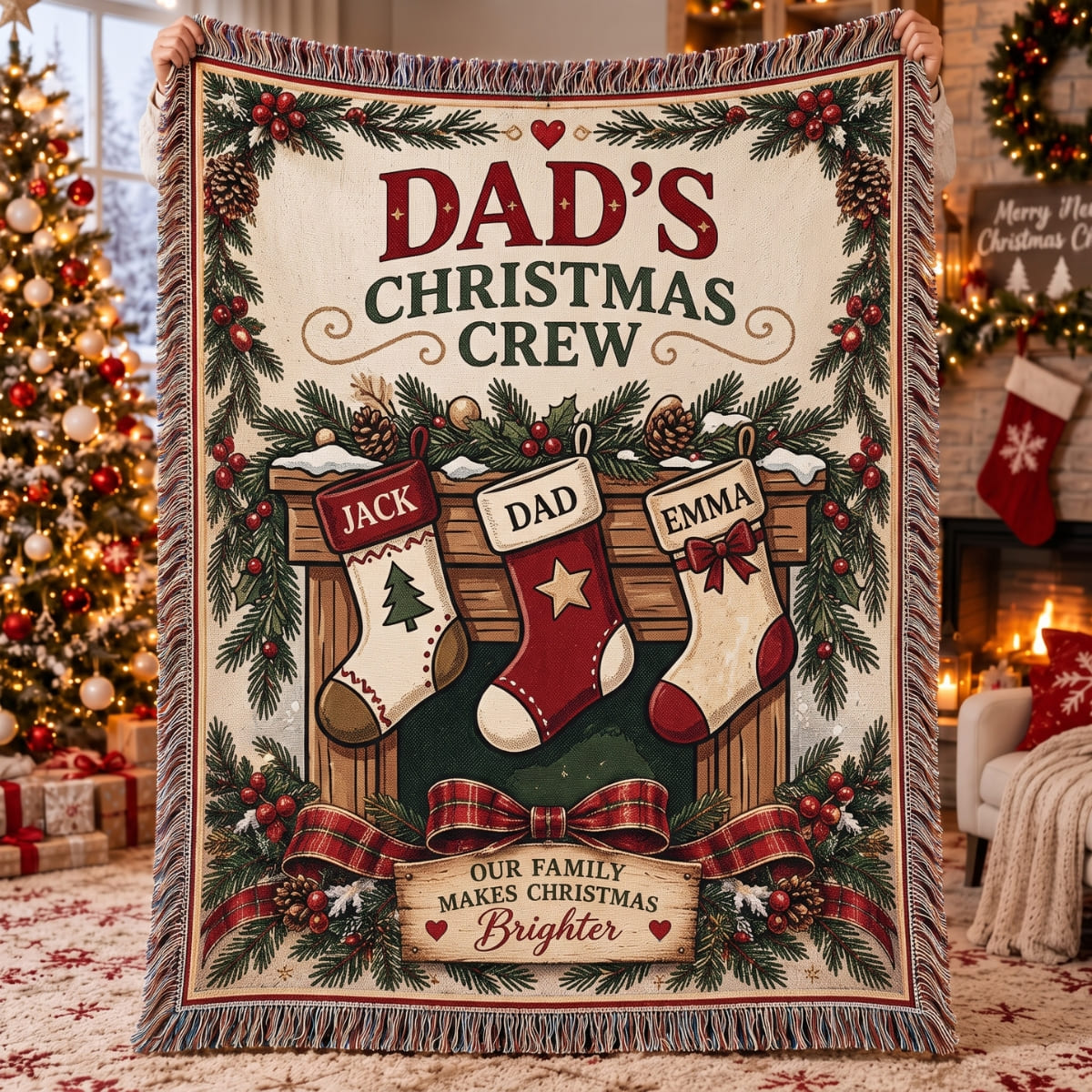 Personalized Dad's Christmas Crew Woven Blanket - Custom Name | Christmas Gift | WBL01 Family