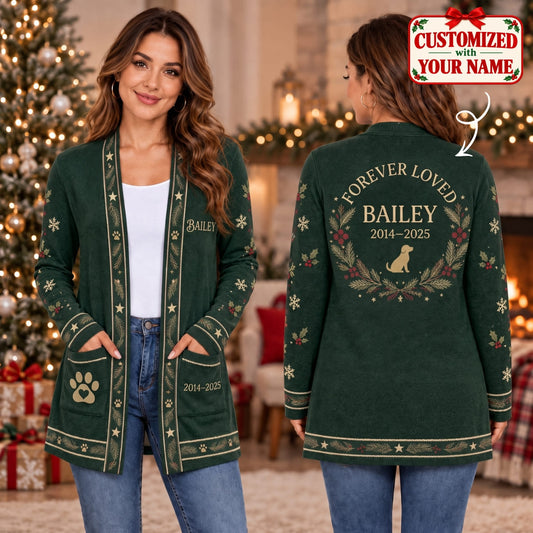 Personalized Pet Forever Loved Long Sleeve Cardigan - Custom Name | Christmas Gift | CDG01 Pets