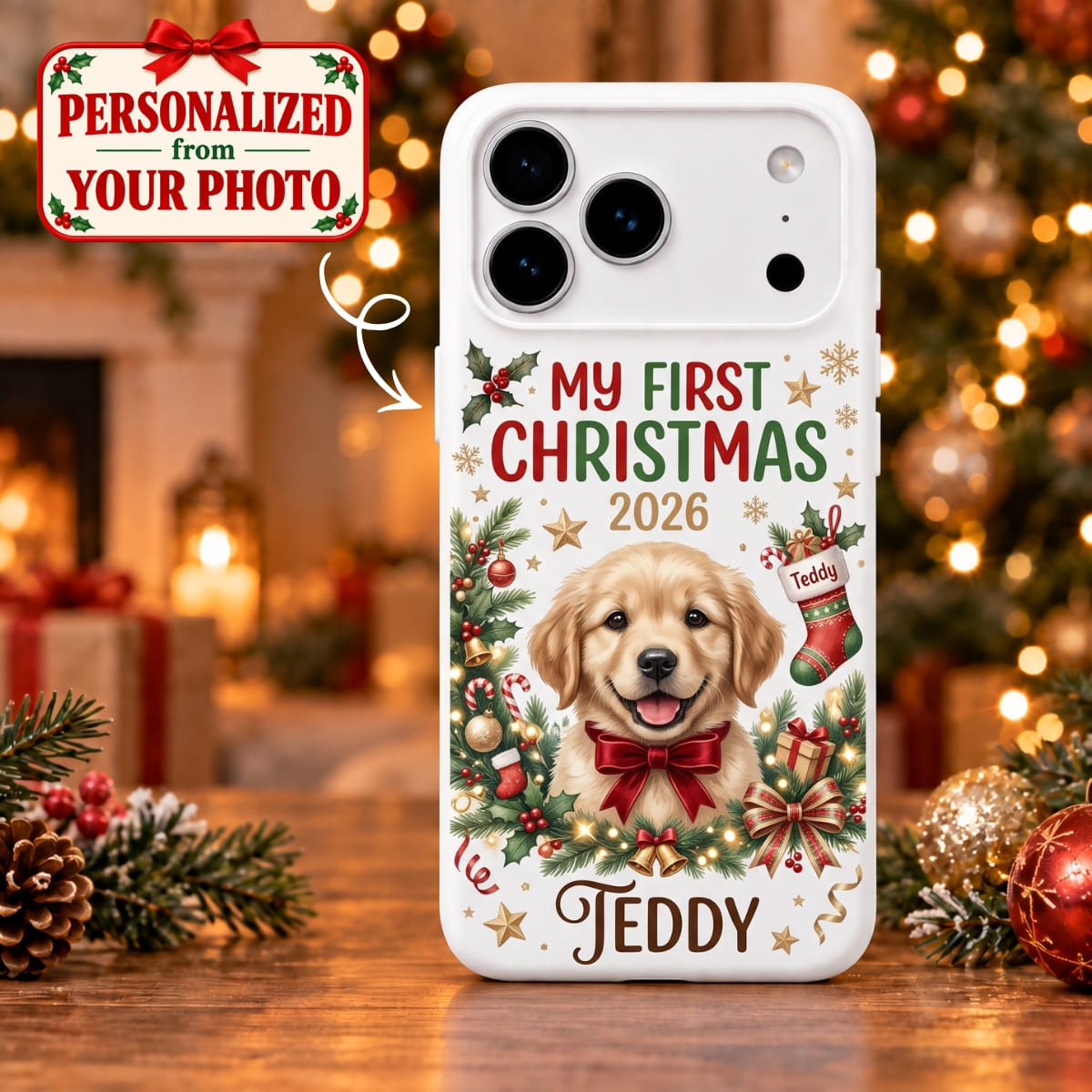 Personalized Pet My First Christmas iPhone Case - Custom Photo & Name | Christmas Gift | PHC01 Pets
