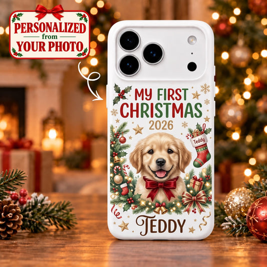 Personalized Pet My First Christmas iPhone Case - Custom Photo & Name | Christmas Gift | PHC01 Pets
