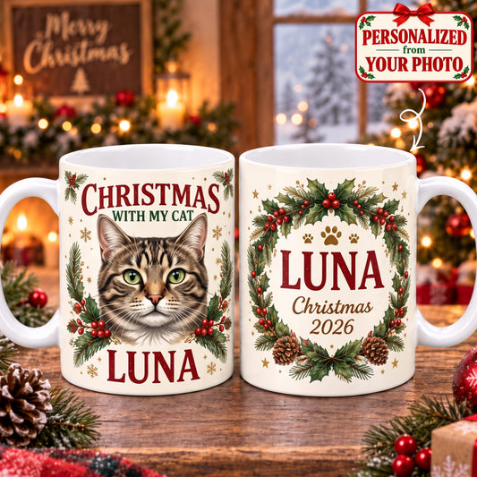 Personalized Christmas With My Cat Mug - Custom Photo & Name | Christmas Gift | MUG01 Pets