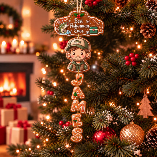(Made In The USA) Personalized Best Fisherman Ever Vertical Drop Acrylic Ornament - Custom Photo & Name | Christmas Gift | ONM03 Hobbies & Lifestyle
