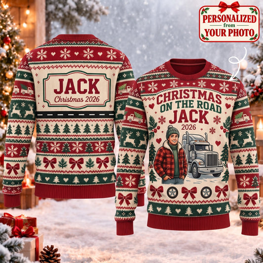 Personalized Merry Christmas Trucker Ugly Sweater - Custom Photo & Names | Christmas Gift | UGS01 Occupations